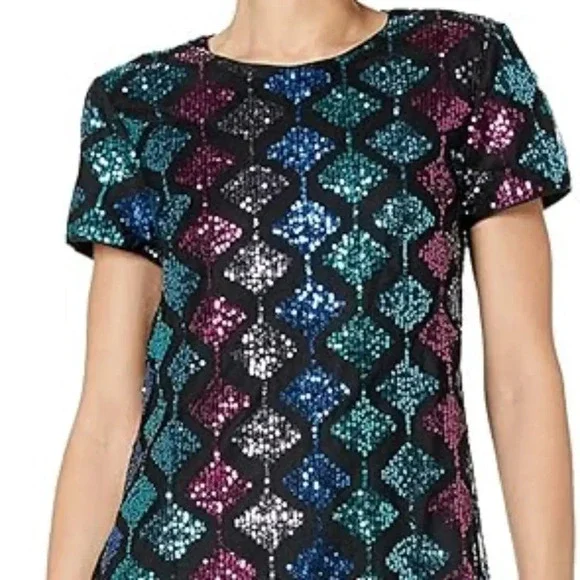 NEW london times Women's Diamond Sequin T-Shirt Dress - size 2 - Picture 4 of 9
